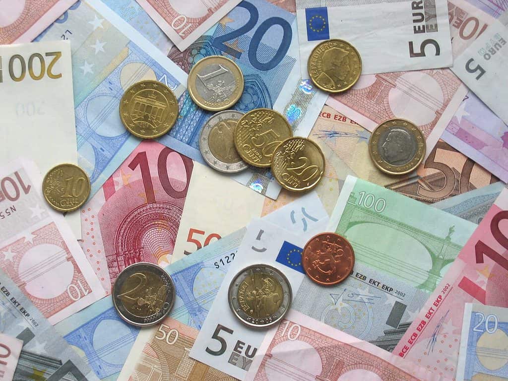Euro bills and coins